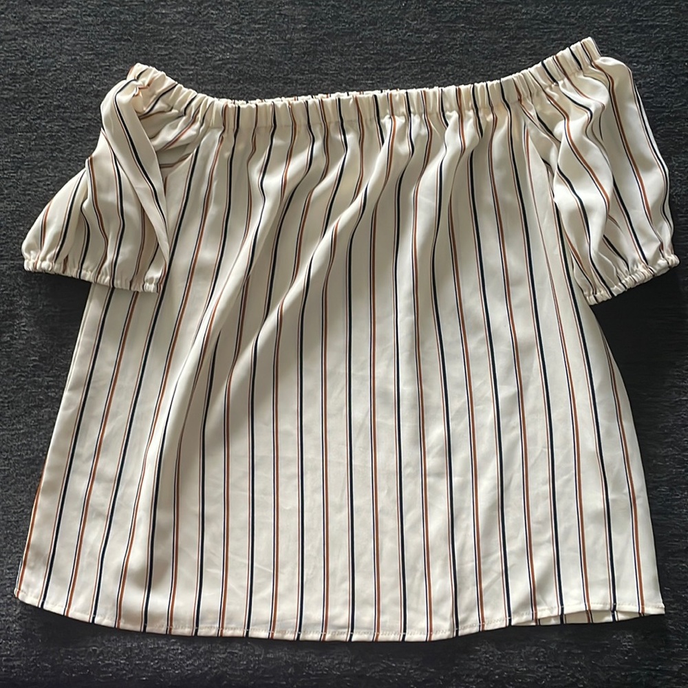Multi-color stripe off the shoulder top